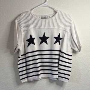 White and Black Star Striped Women's Top